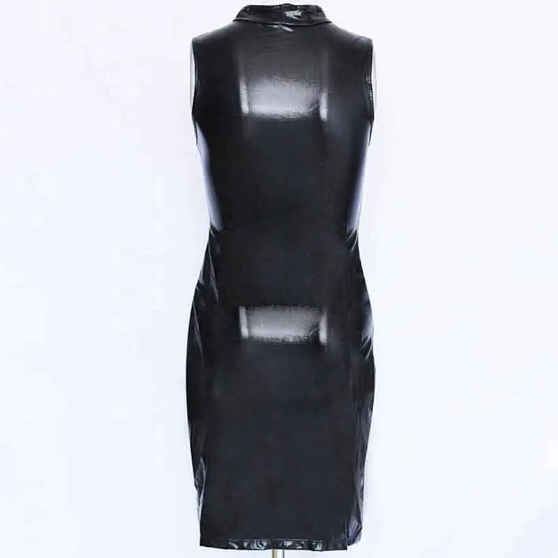Женская одежда сексуальное черное платье из виниловой кожи с вырезами