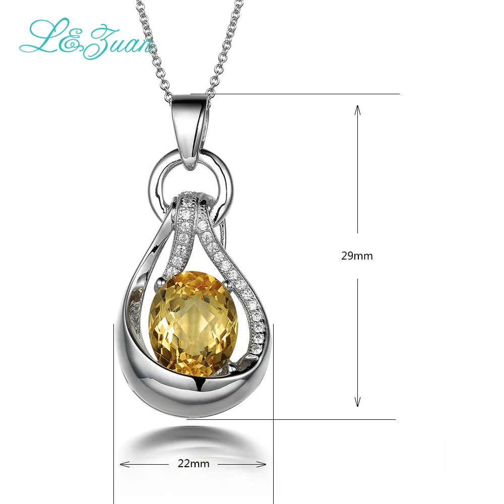L&ampzuan 925 Sterling Silver Natural 4.75ct Citrine Yellow Gemstone Luxury Pendant With Chain For Wedding Jewelry | Украшения и