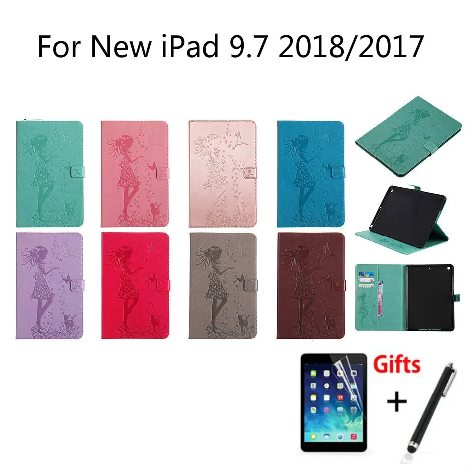 Чехол с тиснением для Apple новый iPad 9 7 2017 2018 мягкий ТПУ + искусственная кожа флип