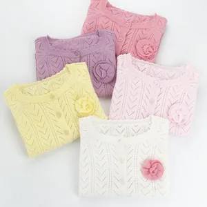 Кардиган для маленьких девочек, свитера, хлопковый тонкий кардиган с длинным рукавом для девочек, весенне-летняя вязаная куртка RT556