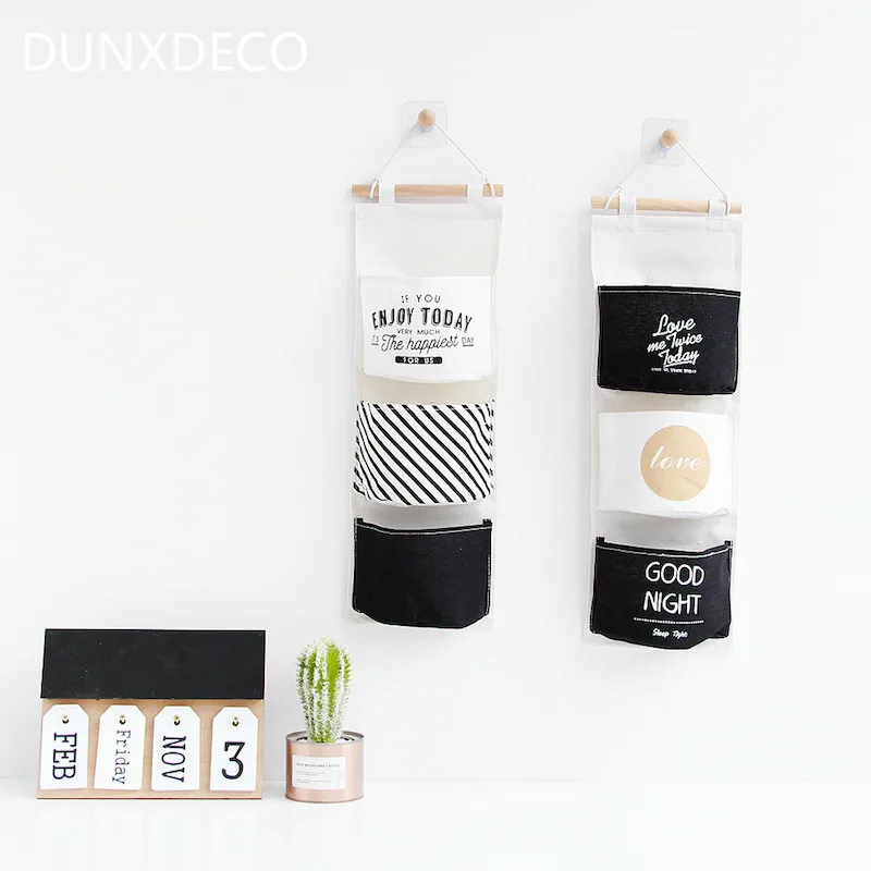 DUNXDECO для хранения дома и офиса подвесной карманный органайзер настенная дверная вешалка для хранения скандинавские простые белые черные слова любви детская комната Dec