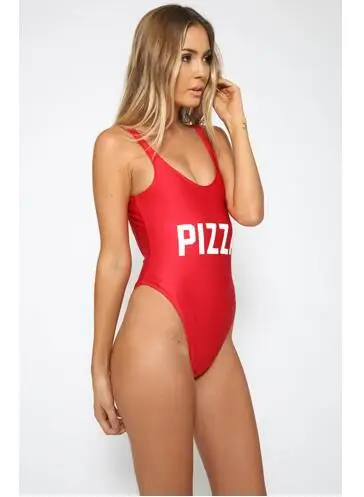 

PIZZA Low back High-cut Hipster one piece swimwear Women bodysuit Form-fitting Sexy bathing suits beachwear mesh bodysuit