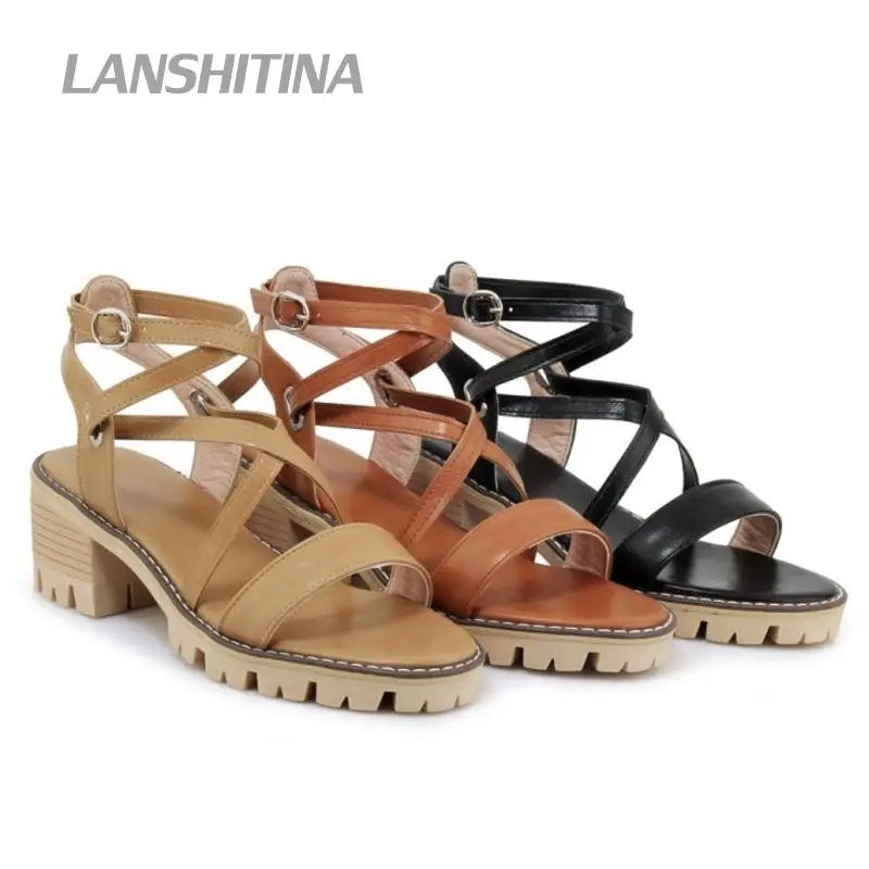 Женские босоножки на высоком каблуке летние туфли квадратном с пряжкой модная