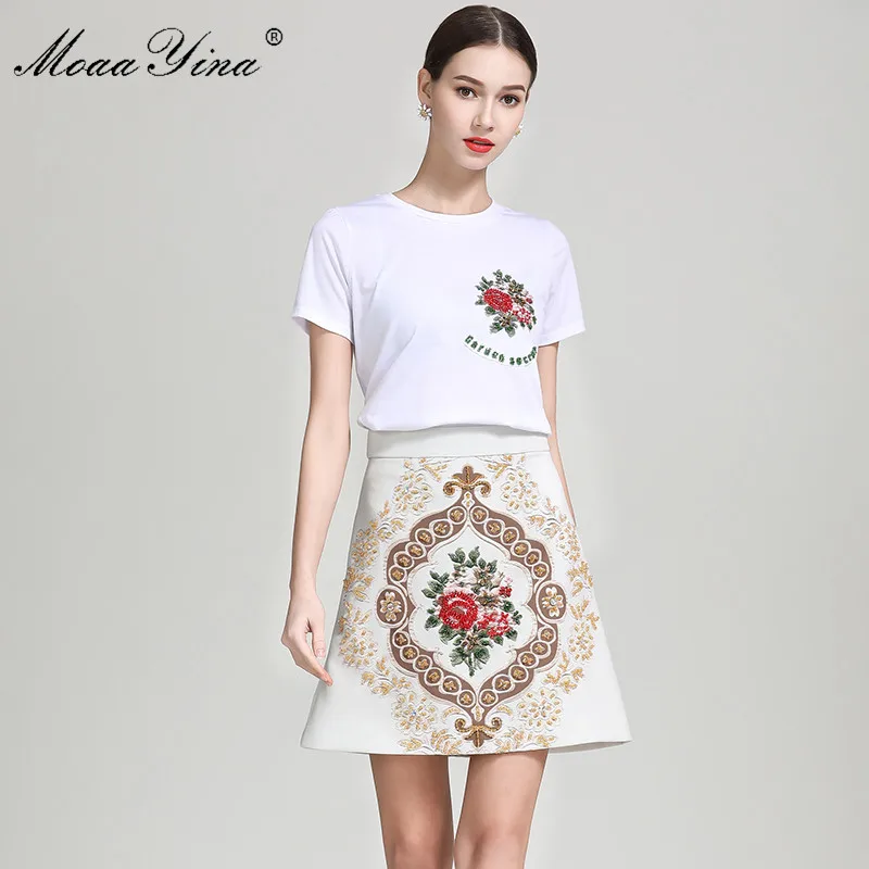 MoaaYina модельер Set сезон: весна–лето Для женщин с коротким рукавом цветочным