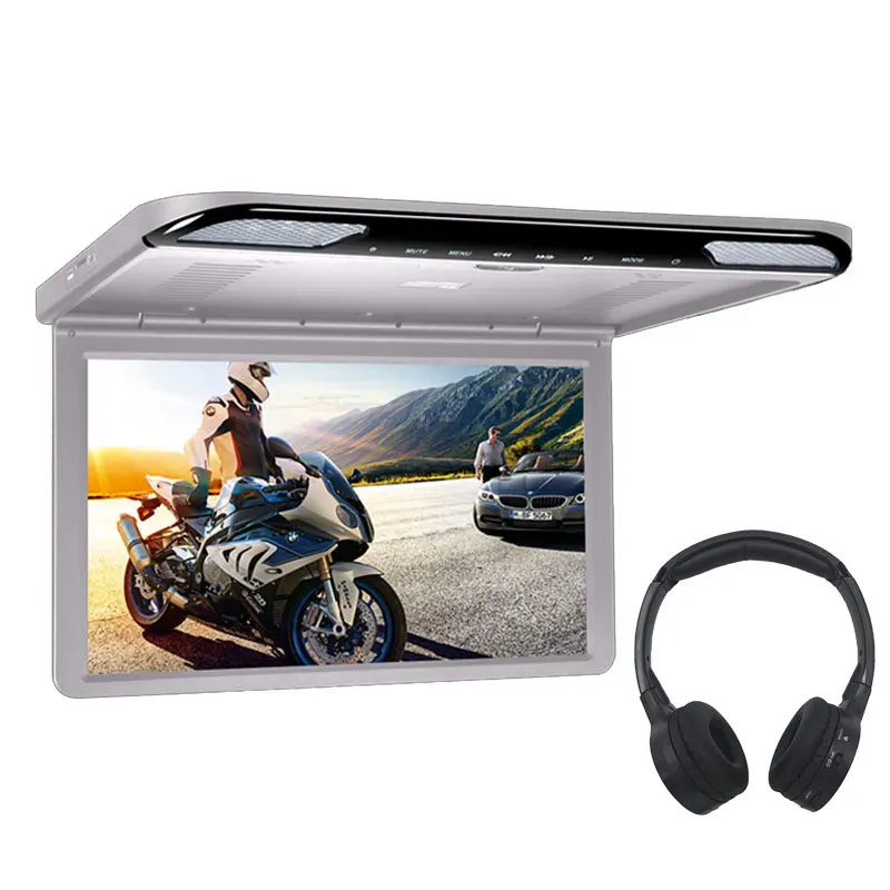 Beige with headphone Cemicen 15,6 дюймов HDMI 1920x1080 FULL HD Автомобильный потолочный откидной ТВ цифровой экранный монитор MP5 медиа плеер с USB/SD/IR/FM/Динамик - Цвет: Beige with headphone