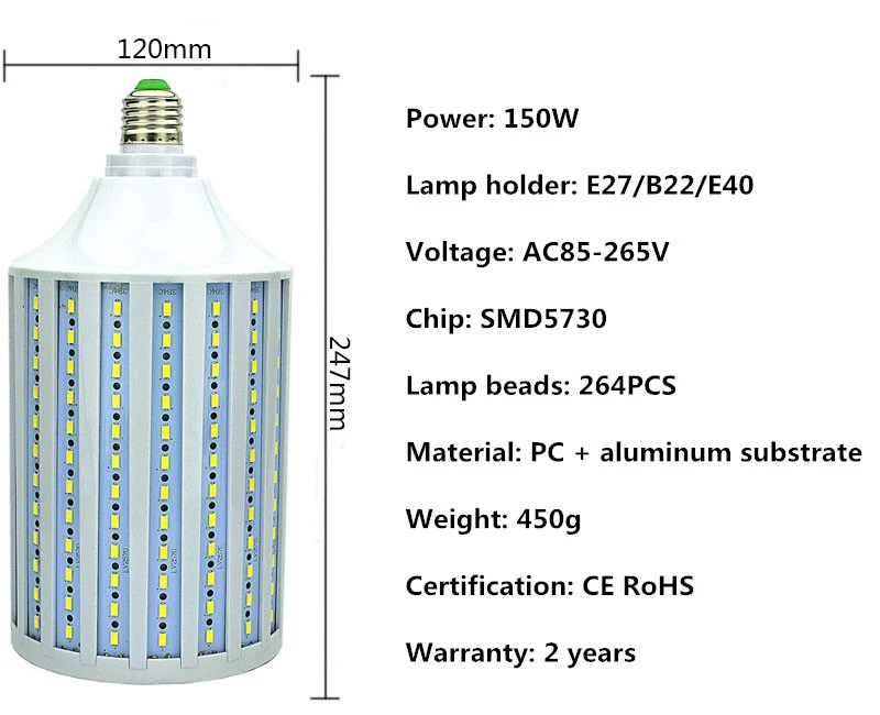 Светодиодный кукурузный светильник E27 SMD5730 10 W-150 W AC85-265V Светодиодная лампа-кукуруза E14/E40/B22 светодиодный светильник светодиодный Лампа Внутреннее освещение