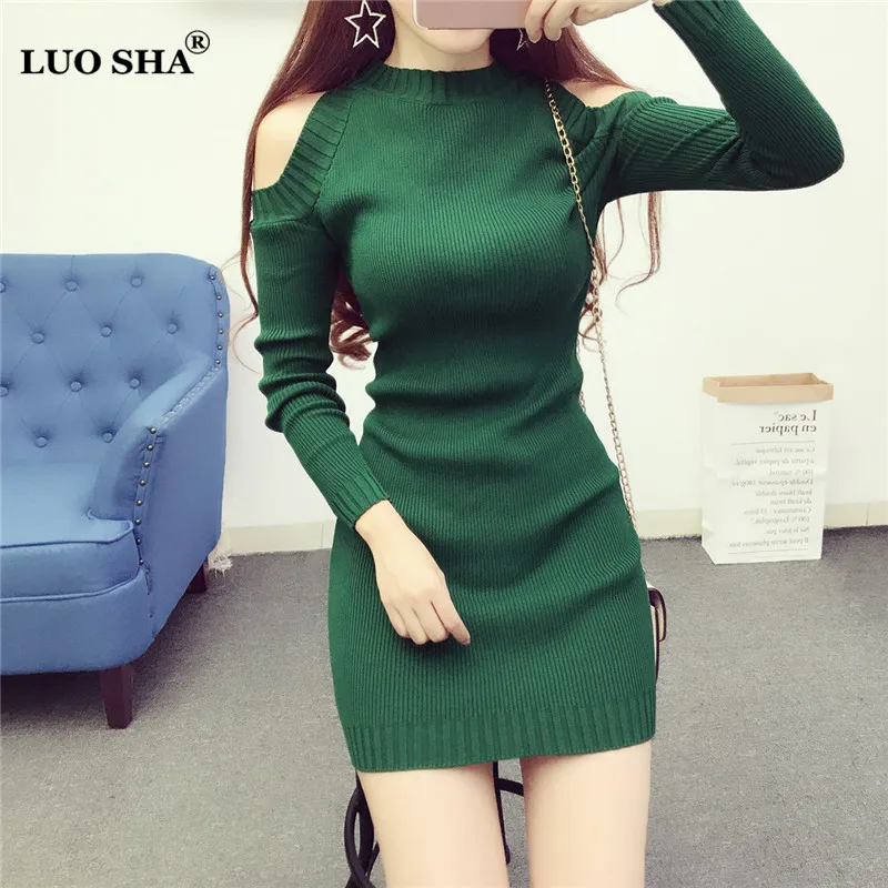 Женское осеннее трикотажное мини платье LUOSHA с длинным рукавом и открытыми