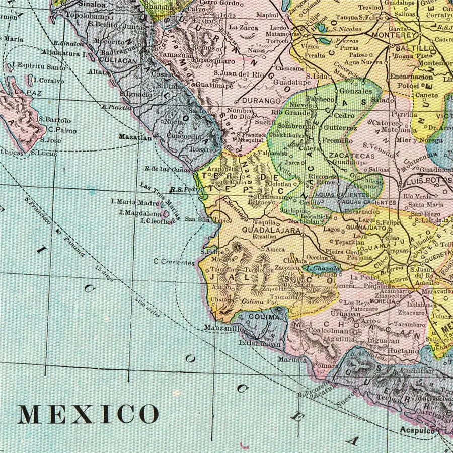 1903 г. античная карта Мексики украшение для дома печать на холсте настенная