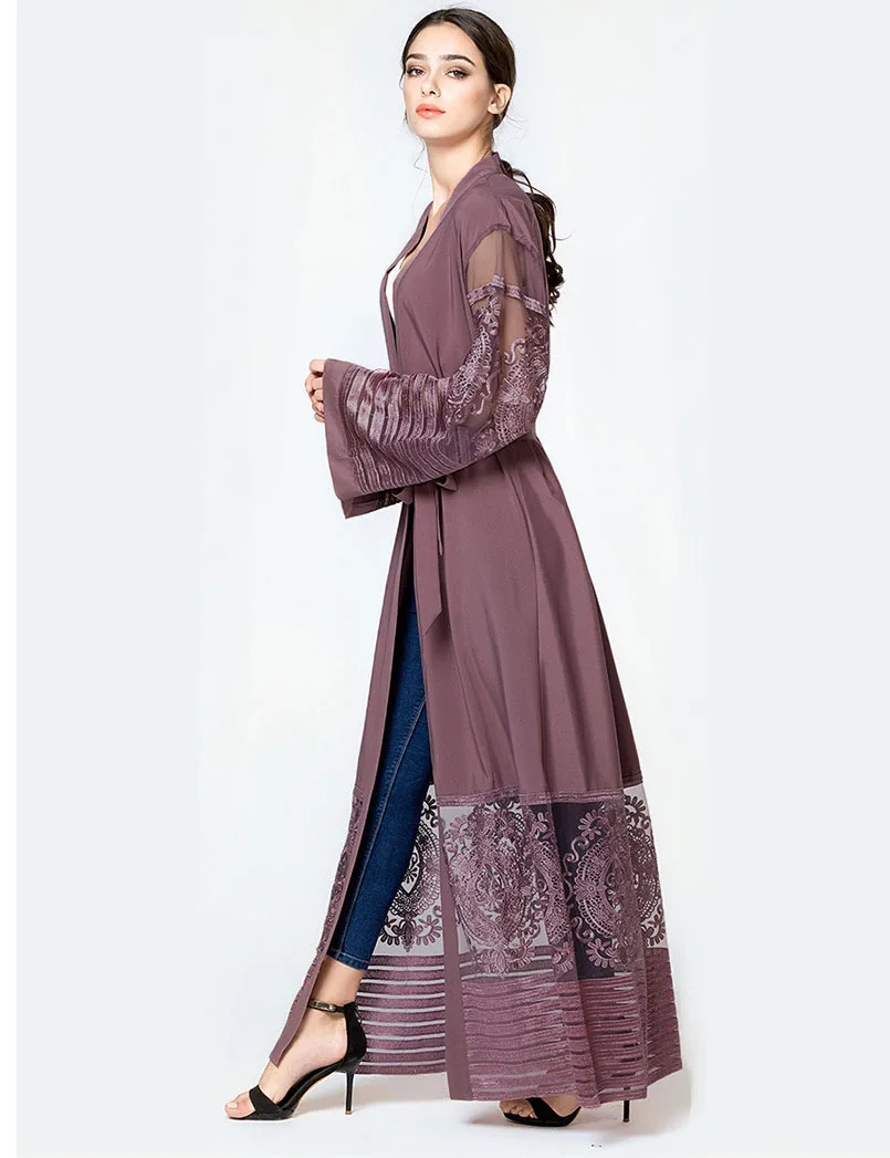 Модные сетчатые кружевные мусульманские женские кардиганы абайя арабское