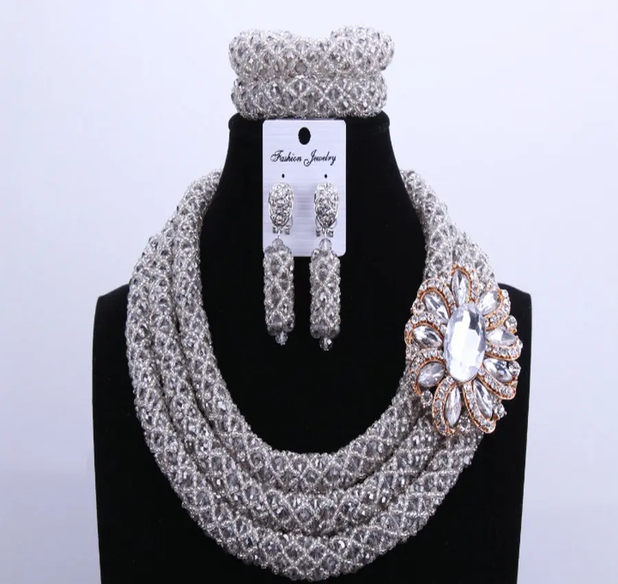 Великолепные серые кристаллы бусины 3 слоя Свадебные Ювелирные наборы свадебное