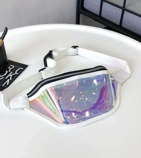 white waist packs Женская ПВХ лазерная голограмма набедренная сумка на молнии светоотражающий пояс Сумка шикарная прозрачная для девочек прозрачная голографическая сумка для телефона - Цвет: white waist packs