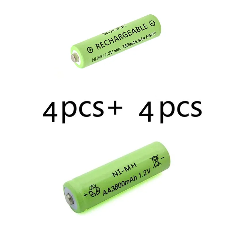4pcs and 4pcs 20 шт AA 3800mAh Ni-MH аккумуляторы+ 20 шт AAA 750mAh Аккумуляторы - Цвет: 4pcs and 4pcs
