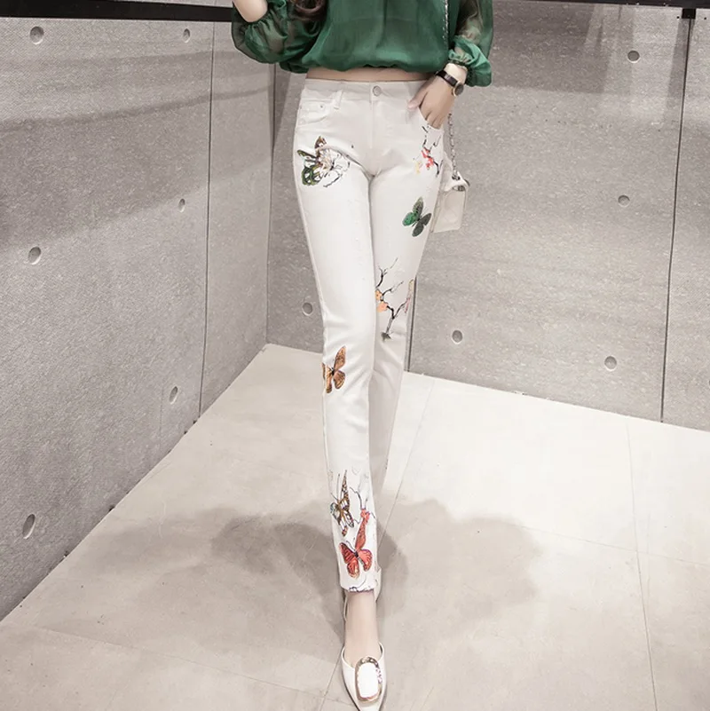 Высококачественные модные женские джинсовые брюки с принтом бойфренда белые