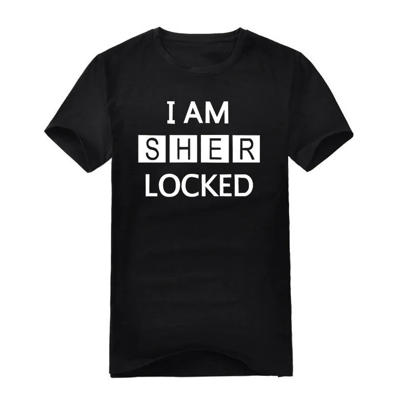 Бесплатная Доставка I am sher' заблокирован футболка Шерлок Холмс ТВ кино мужская