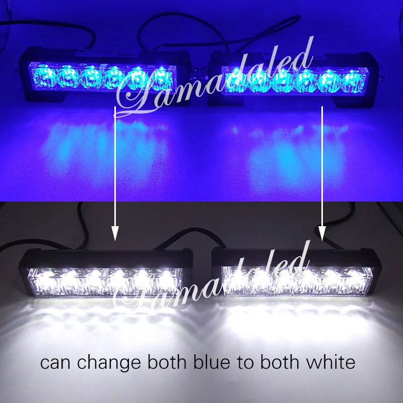 blue to white 2 шт., 16 см, светодиодная Автомобильная решетка, стробоскопический светильник, s бар, автомобильная вспышка, стробоскоп, полицейский светодиодный предупреждающий светильник, маяк, красный, синий - Цвет: blue to white