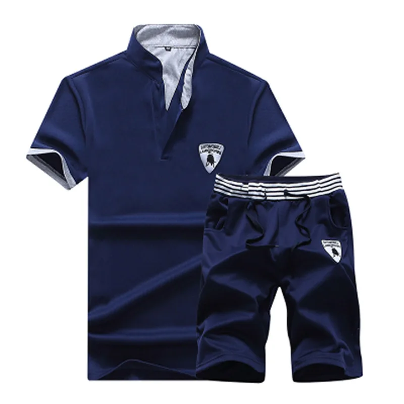 

Summer 2019 Short-sleeved Couple Suit Large Wharf Set Collar Sportswear 5XL for Men and Women