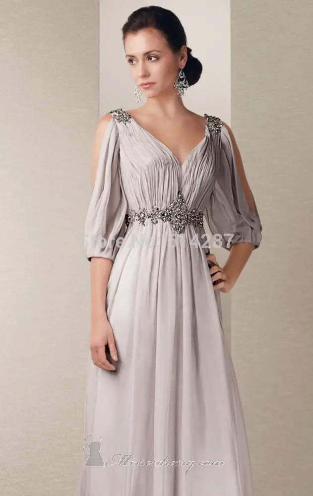 Vestido De Madrinha Gorgeous Half sleeve Chiffon Crystal A-Line Evening Dress Mother Of the Bride Dresses 2014 New Arrival |