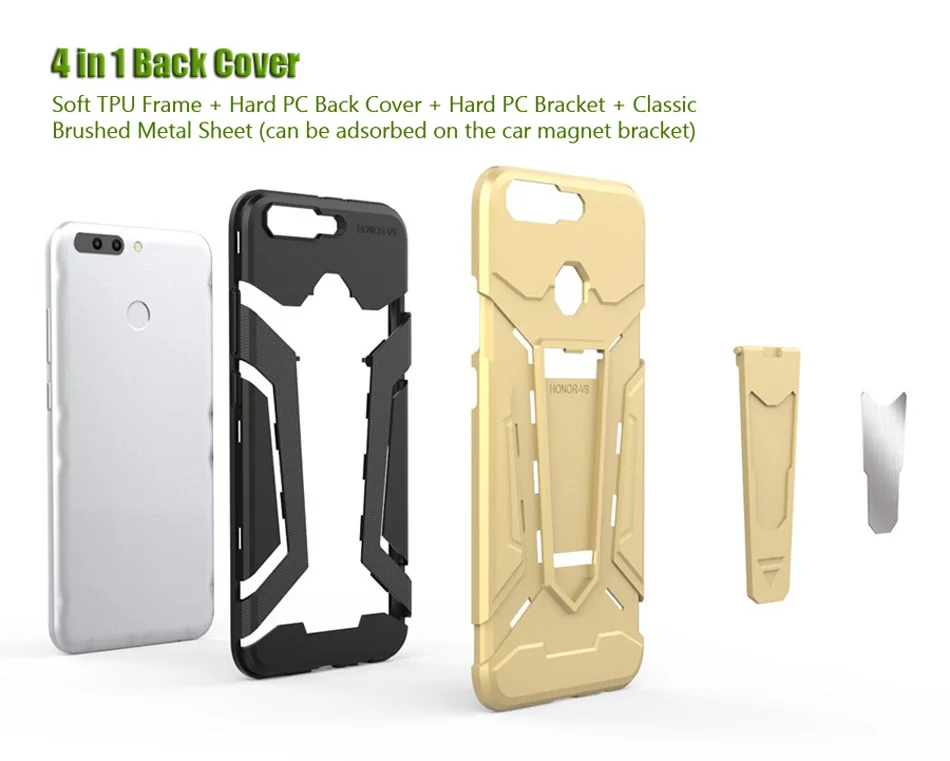 Heavy Duty Armor Style Case for Huawei Honor V9 Classic 4 in 1 Back Cover with Brushed Metal Sheet | Мобильные телефоны и