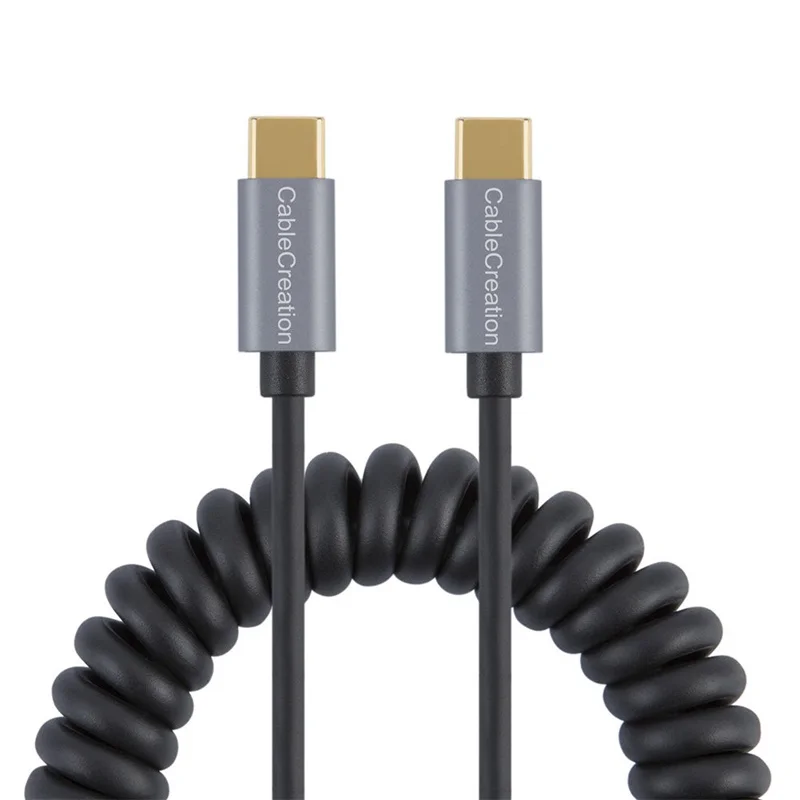 

Coiled USB-C to USB-C Cable,Type C Cord Compatible MacBook (Pro), Stretched Length 5 ft Black Aluminum Shell