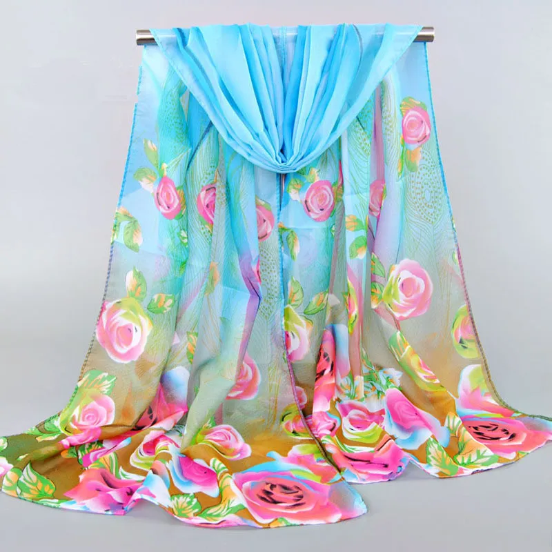 Рекламная акция из Индии 2017 шифоновые Полиэстеровые шарфы с принтом роз Женская