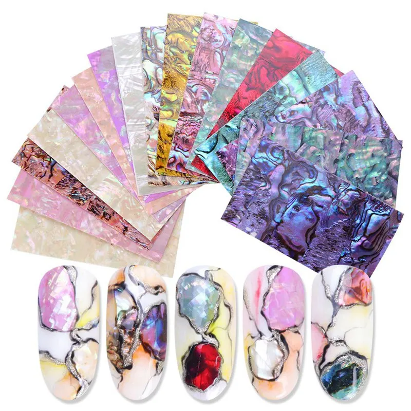 

Nails Polish Foils 3D Glimmer Abalone Shell Pattern Stickers Wraps Marble Mermaid Decals Nail Art Decoration