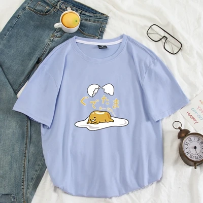 light blue Японская забавная Футболка Harajuku Gudetama Lazy Egg Yolk, Мужская хлопковая футболка Kawaii С мультяшным принтом, новинка, женская футболка, топы - Цвет: light blue