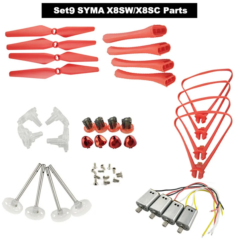 Set9 SYMA X8SW X8SC X8PRO запасные части двигатель/батарея RC Дрон Квадрокоптер защитное кольцо лезвия протекторы приемная плата/4 K камера - Цвет: Set9