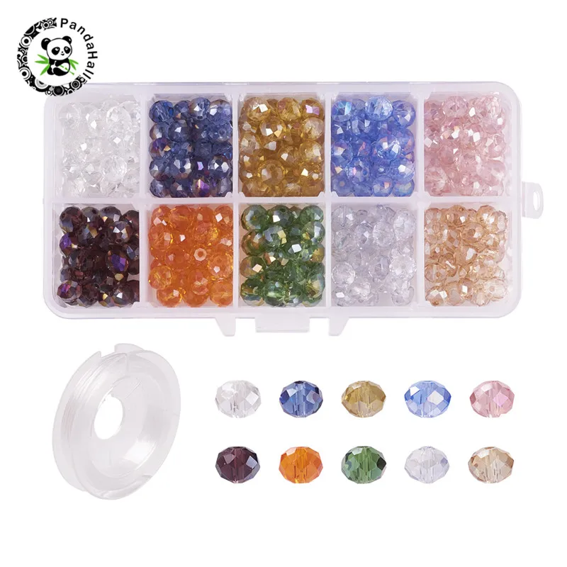 

1 комплект, гальванические стеклянные бусины и прочная эластичная проволока для бисероплетения, для самодельных ювелирных изделий, разные ...