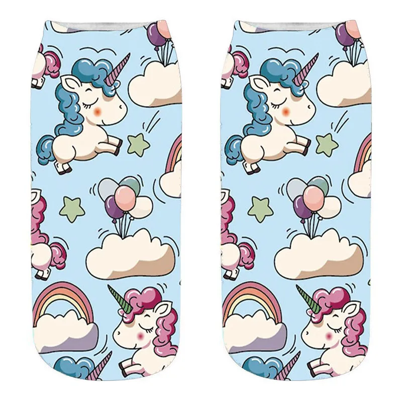 RUBU Harajuku 3D принт носки с единорогами женские короткие носки смешной хлопок Femme kawaii Meias женские короткие носки 7VB172