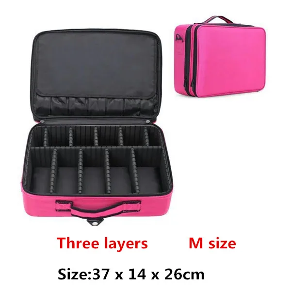 M three layer red Профессиональный Большой косметичка коробка косметолог Функция Макияж сумка Красота туалетных инструменты комплект хранения Организатор Для женщин - Цвет: M three layer red