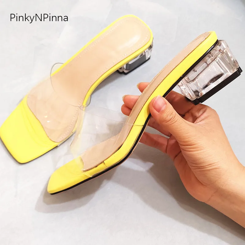 Модные летние женские овчины стельки Желтый Тапочки прозрачный верхний crystal clear