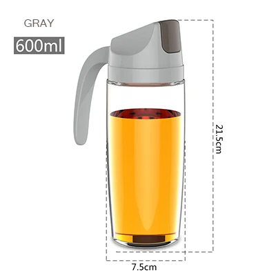 GRAY 600ML Boxi кухонная стеклянная бутылка для масла, диспенсер с автоматическим открыванием, закрывающиеся домашние бутылки для масла и уксуса, медовый контейнер для оливкового масла - Цвет: GRAY 600ML