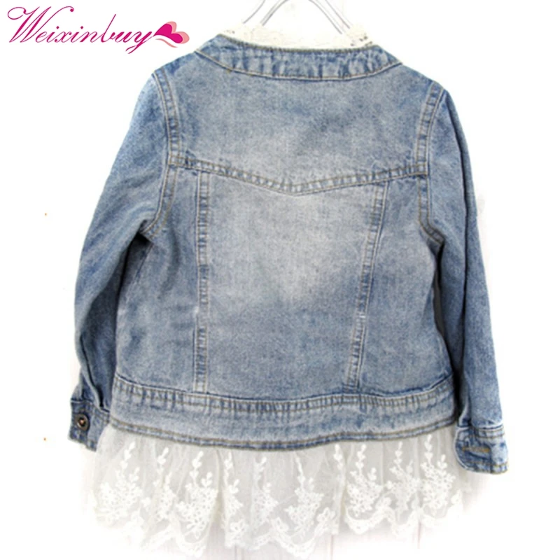 Джинсовые куртки для девочек детское кружевное пальто с длинным рукавом