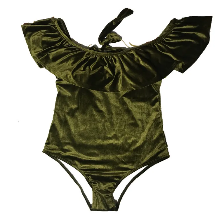 2017 размера плюс Одна деталь купальники Для женщин бархатный купальник с оборками
