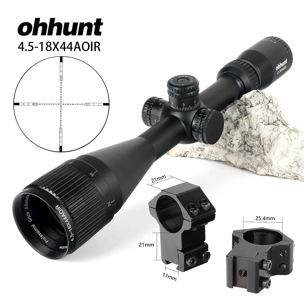 with Dovetail Rings Ohhunt 4,5-18x44 AOIR тактическая оптика прицелы RGB стекло освещение сетка с Windage высота замок прицел - Цвет: with Dovetail Rings