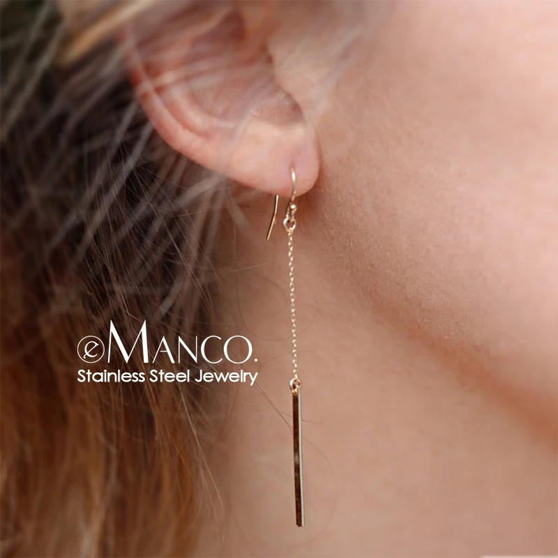 E-Manco, трендовые длинные серьги для женщин, корейские висячие серьги, минималистичные серьги-кольца, модные ювелирные изделия