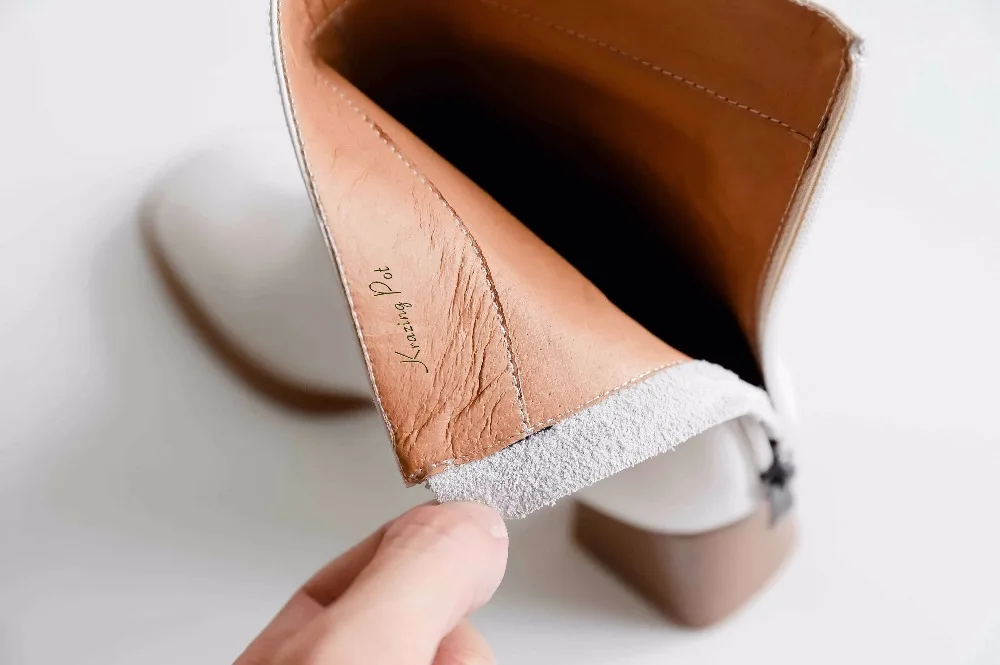 

Krazing Pot cow natural leather keep warm round toe high heel European luxury boots beige black color dailywear ankle boots L13