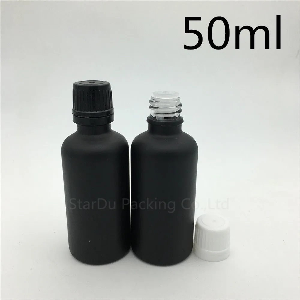 

Free Shipping 10pcs 50ML Black Frosted Glass Bottle 50ml Vials Essential Oil Bottle With Plastic Cap Perfume Bottles