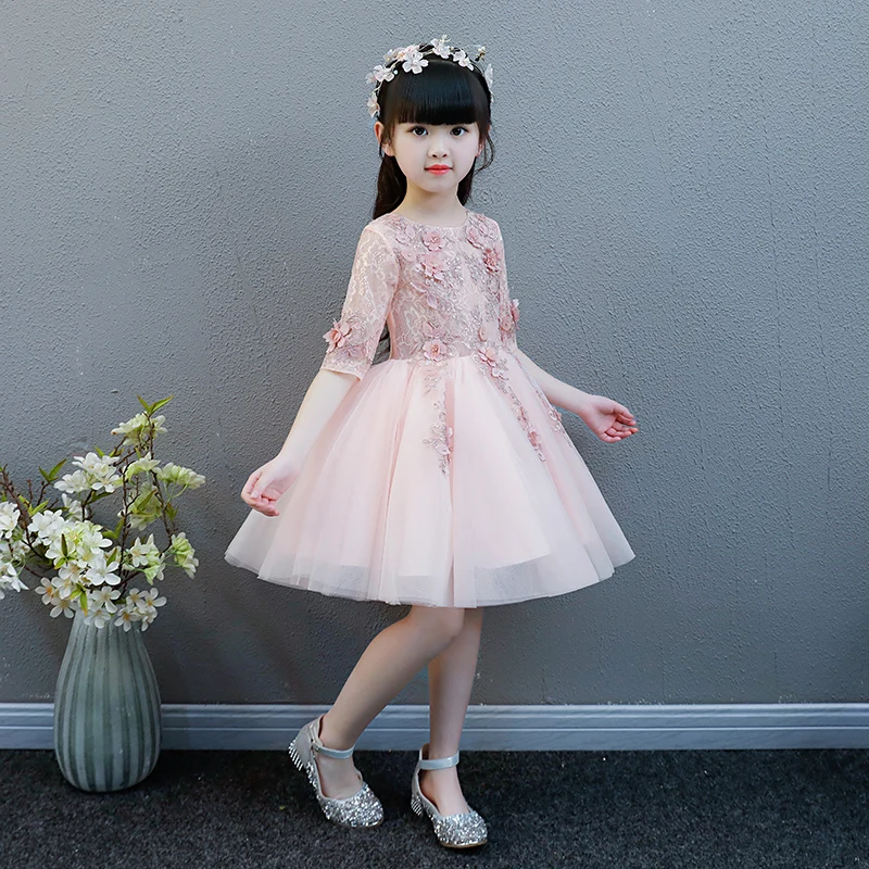 KICCOLY 2018 Elegant Girl Pink Tulle Dress Appliques First Communion Baby Formal Wedding Flower Gown | Детская одежда и обувь
