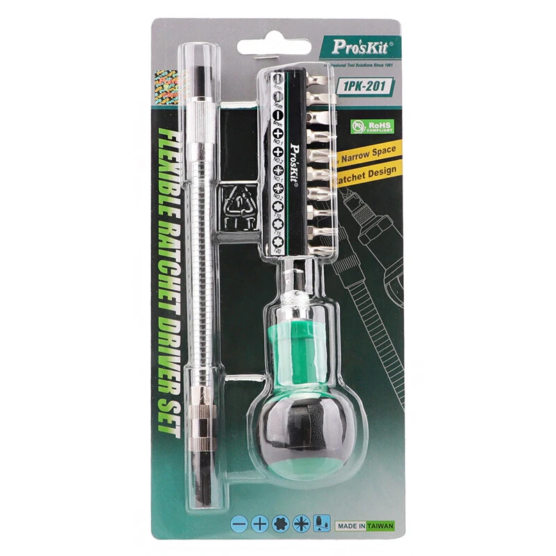 Pro'sKit 1PK 201 набор гибких трещоток с Pozidriv звездообразный шлицевой Набор отверток