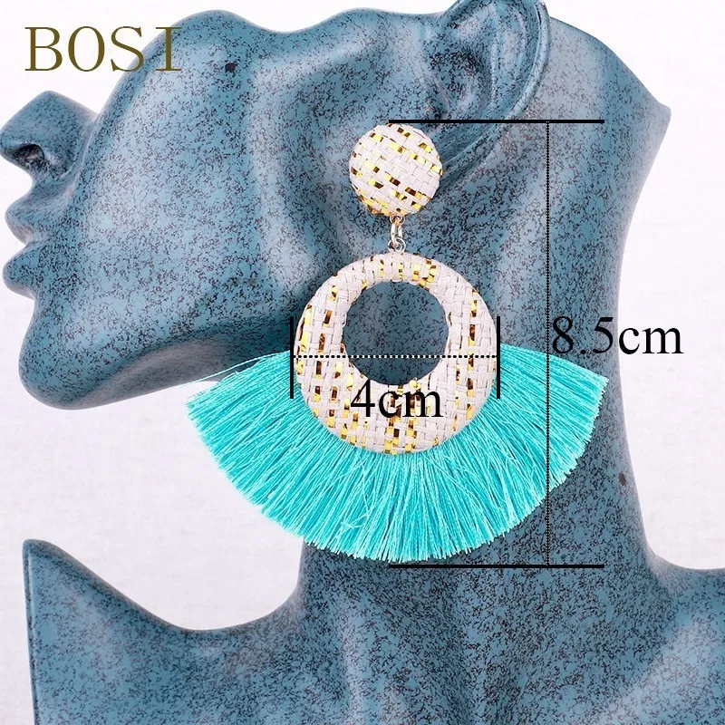 Женские серьги подвески ручной работы большие геометрические из ротанга и