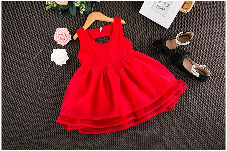5pcs/set Wholesale 90-130cm Children Girl Red Bow Dress Voile Mini Sleeveless Cute Backless Summer Dresses | Детская одежда и