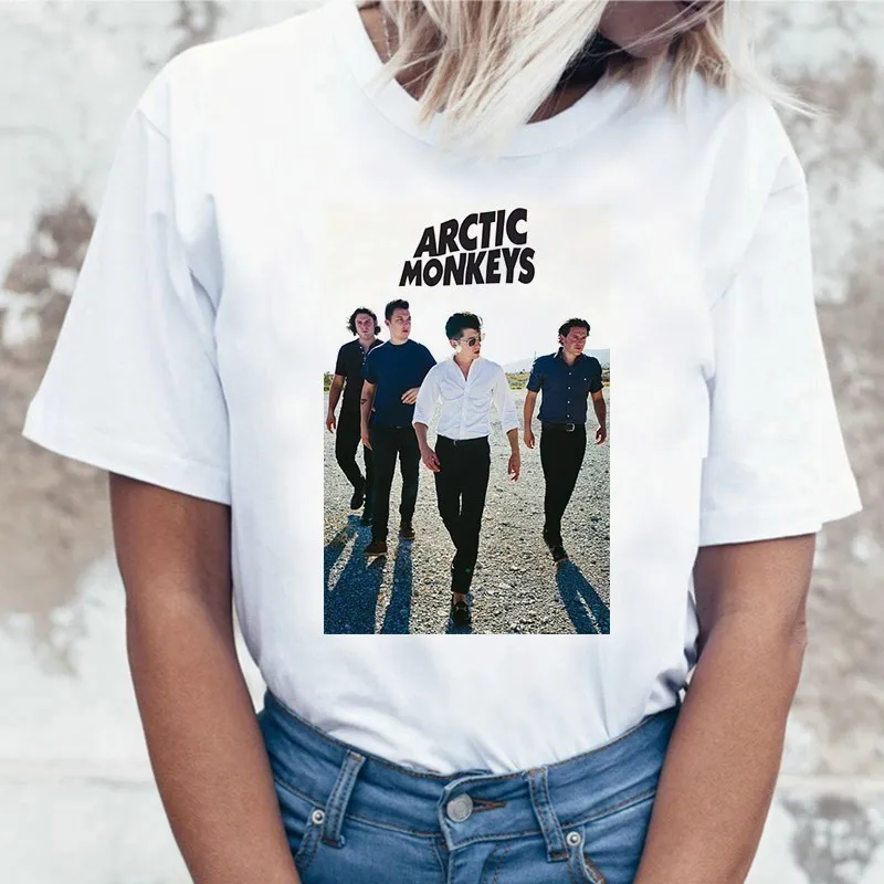 Белая женская футболка с принтом «Arctic Monkeys», летние топы с коротким рукавом и круглым вырезом, женская футболка в стиле панк-рок с буквенным принтом, женская футболка - Цвет: 15452