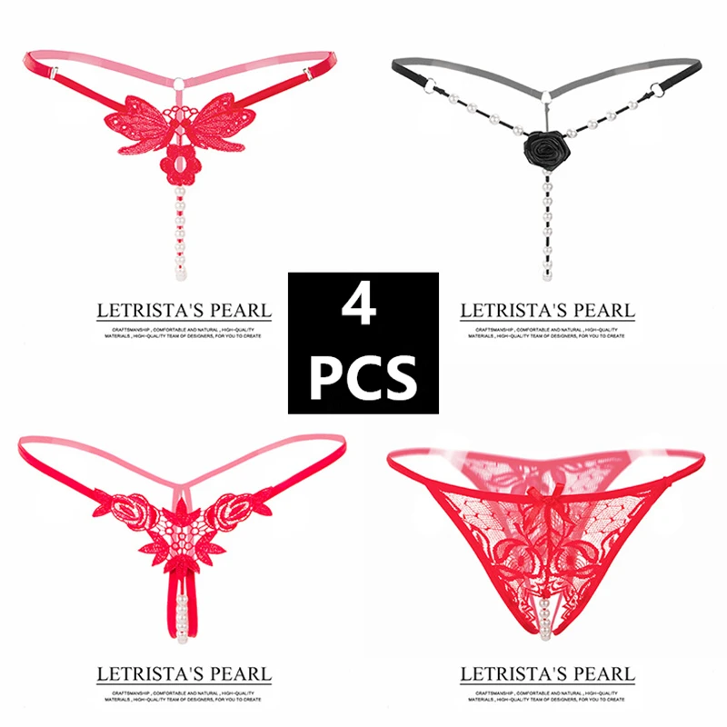 4 шт./компл. сексуальные женские стринги жемчужное массажное белье трусы с