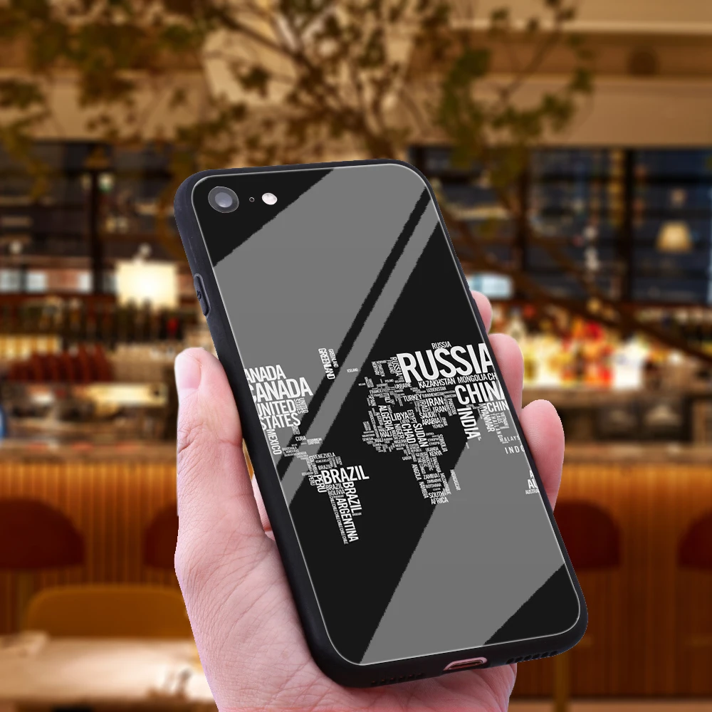 WEBBEDEPP World Map Art Cool Tempered Glass Phone Case for Apple iPhone Xr Xs Max X or 10 8 7 6 6S Plus 5 5S SE |