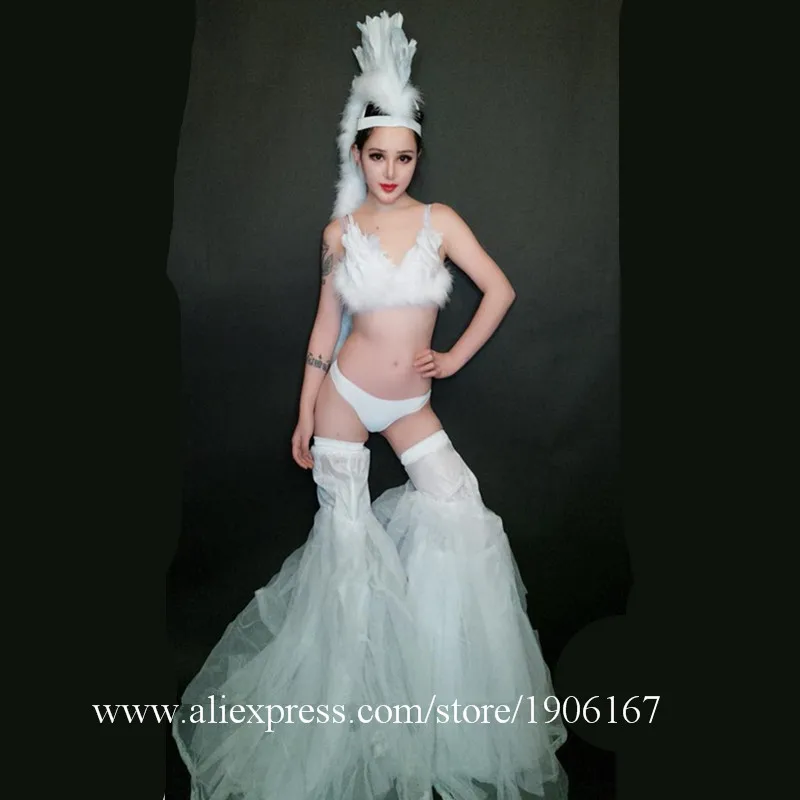 

Wedding Singer Show DS Dance Team Party Dress Nightclub Bar Stage Performance Ballroom Costumes With Headdress