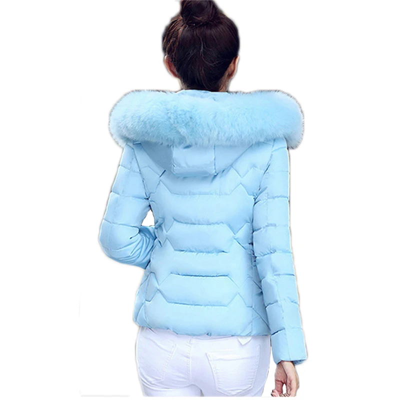 

Nice High Quality Women Winter Big Fur Collar Coat Female Short Slim Warm Jacket Ladies Outerwear Parka Chaqueta Feminino