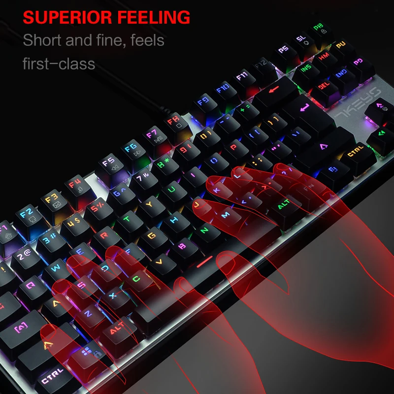 Проводная USB Механическая игровая клавиатура RGB 87 клавиш портативный синий