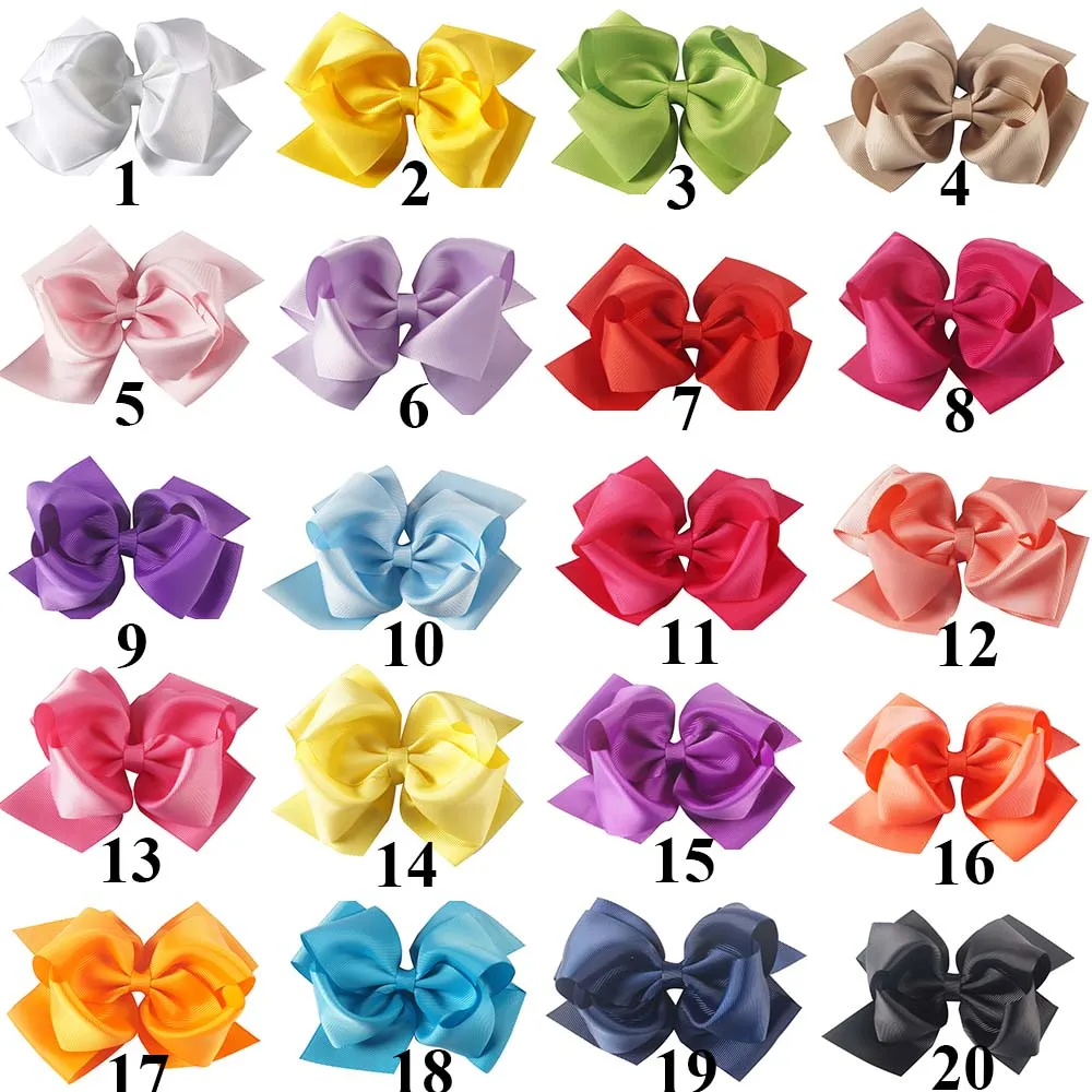 

ncmama 5Pcs/lot 6" Hair Bow With Clips Kids Solid Hair Bows Colorful Handmade Ribbon Hair Clips For Girls Hair Accessories