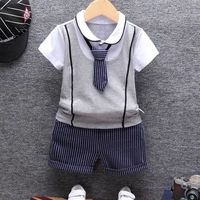 2019 summer cotton baby boy clothing sets formal infant 1 year birthday party clothes suit t shirtpant childrens cloth sets